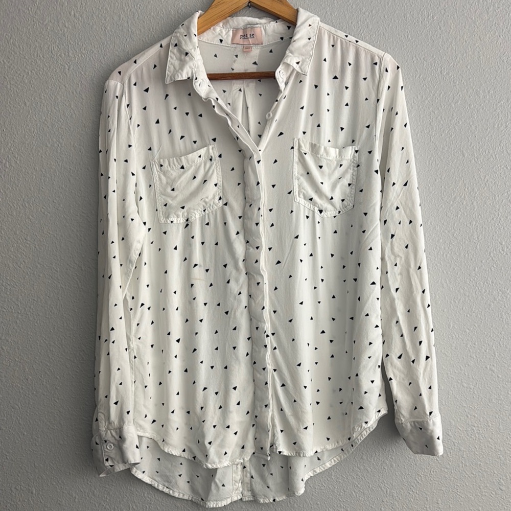 Large Per Se white button down shirt triangle pattern